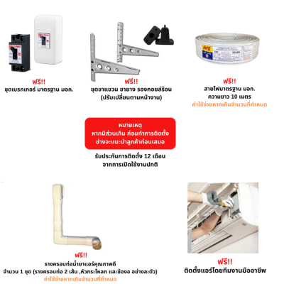 ช่างติดตั้งแอร์แบบติดผนังขนาด 9000-24000 บีทียู รวมอุปกรณ์ 