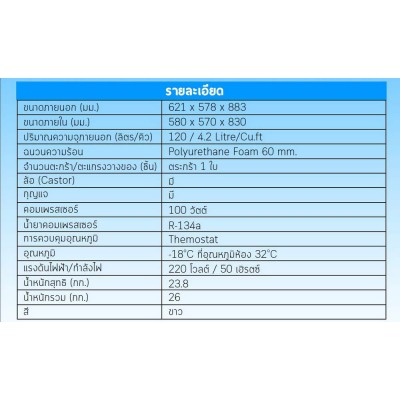 ตู้แช่แข็ง MIRAGE มิลาจ รุ่น EC-120 ขนาด 4.2 คิว / 120 ลิตร ส่งฟรี