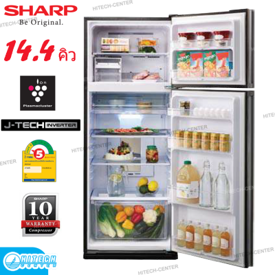 SHARP ตู้เย็น 2 ประตู INVERTER 14.4 คิว SJ-X410GP-BK (กระจกสีดำ)